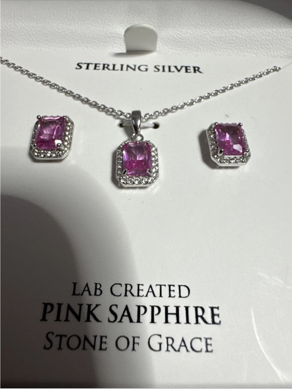 Macy's Sterling Silver Pink Sapphire Pendant & Earring Set 925 lab creative